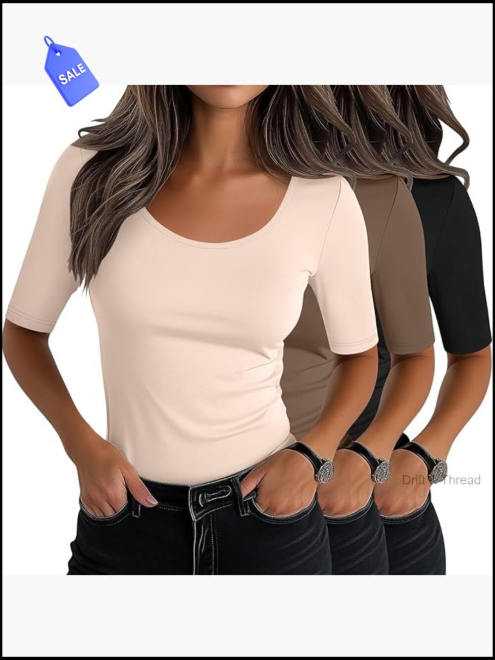 Scoop Neck Slim Fit Half Sleeve Cotton Blend Tees Pack of 3